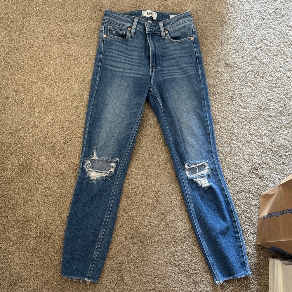 PAIGE Blue Distressed Skinny Jeans